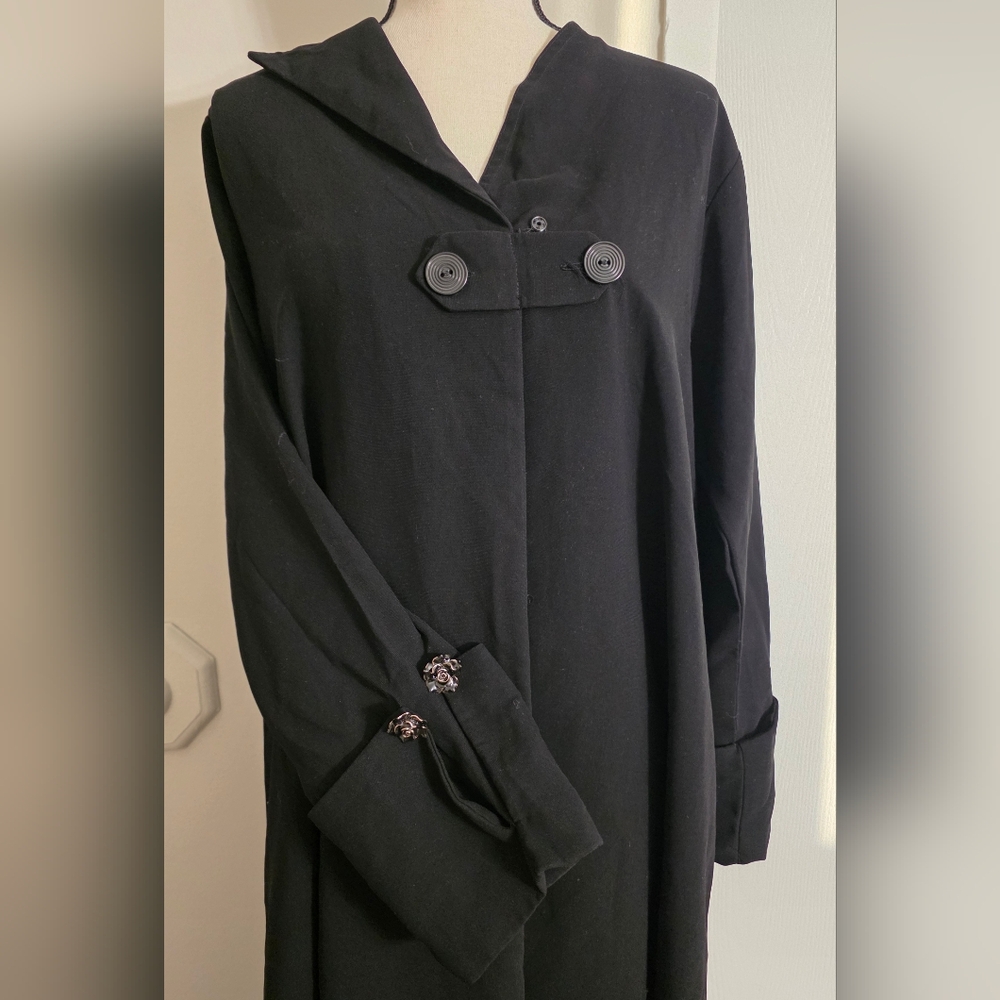 Black Button-Detail Coat